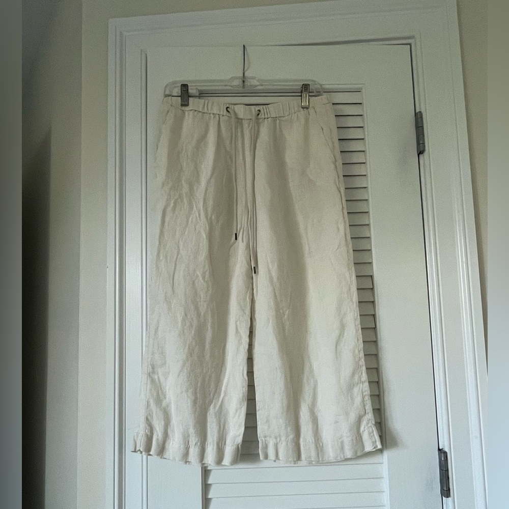 James Perse Cream Elastic Waist Linen Wide Leg Claim Diggers